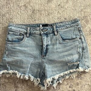 Kut from the Kloth Blue Jean Shorts Distressed Frayed Hem
